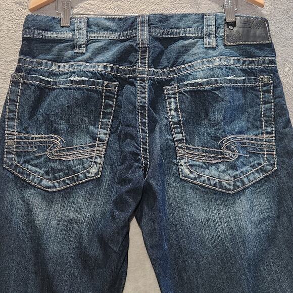 Silver Mens Indigo Medium Wash Gordie Straight Leg Relaxed Fit Jeans Size 34x32 - Picture 5 of 14